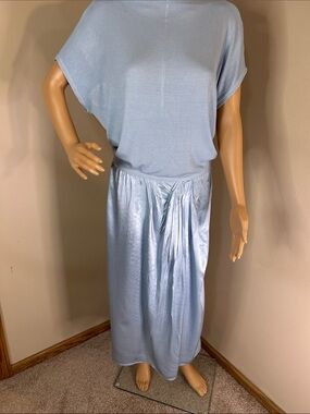 Michael Stars Pale Blue Satin-Effect Maxi Skirt with Front Gather